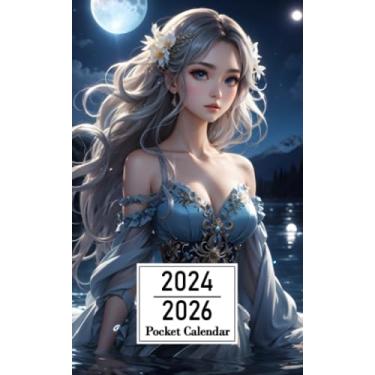 Imagem de Pocket Calendar 2024-2026: Two-Year Monthly Planner for Purse, 36 Months from January 2024 to December 2026 | Anime girl | Shimmering moonlit lake | Celestial gown