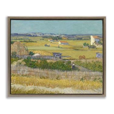 Imagem de Stupell Industries Van Gogh The Harvest Landscape Framed Floater Canvas Wall Art Design por one1000paintings, moldura flutuante marrom, 78 x 63 cm