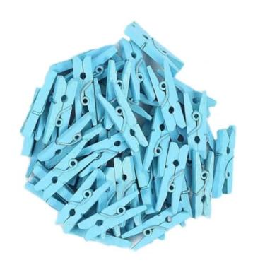 Imagem de 100 Mini Prendedor Madeira Pregador Colorido Varal de Fotos Memory Board 2,5cm (Azul)