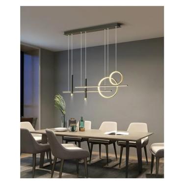 Imagem de Lustre moderno minimalista LED para sala de jantar, decoração de mesa de bar, design elegante em preto para lustres de quarto