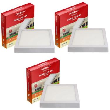 Imagem de 3 Luminárias Led Quadrada Sobrepor 24w 4000k Bivolt - OUROLUX