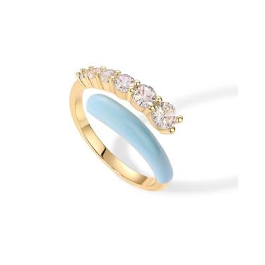 Imagem de PAVOI Anel de eternidade com zircônia cúbica banhada a ouro 14K azul esmaltado aberto | pulseira empilhável CZ esmaltada colorida azul roxo branco para mulheres, 5, Ouro amarelo, Zircônia cúbica