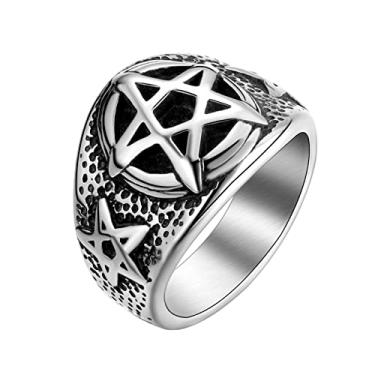 Imagem de Anel religioso masculino de aço inoxidável - Olho de Hórus pentagrama pentagrama islã muçulmano Allah Sigil de Lúcifer Olho satânico de Ra Faraó Egípcio Talismã Proteção Selo de Satã Wicca Anel de Sinete Retrô, 9, Aço inoxidável, Sem pedras preciosas