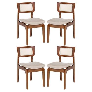 Imagem de Kit 4 Cadeiras De Jantar Portugal Em Madeira Imbuia Encosto Tela Rattan Linho Bege M58