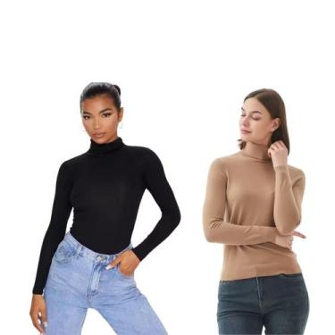 Imagem de Kit 2 Blusa Feminina Cacharrel Justa Manga Longa Gola Alta Basica Frio