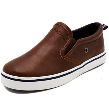 Imagem de Tênis esportivo infantil casual sem cadarço Nautica – Jovem Akeley (criança grande/criança pequena/criança), Brown Smooth, 4 Big Kid