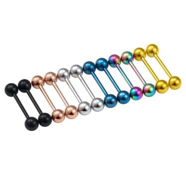Imagem de Hnxnskt Anéis de língua, aço cirúrgico, piercing de língua, joias de piercing de mamilo, 14G, para mulheres e homens, barra reta, anéis de língua, esferas de 6 mm, Metal, aço inoxidável