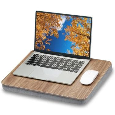 Imagem de ZEAPTAC Mesa de colo com almofada, mesa portátil para laptop, cabe em laptop de até 15,6 polegadas, suporte de colo para cama, sofá e carpete, tablet de livros/prancheta/suporte para laptop - madeira
