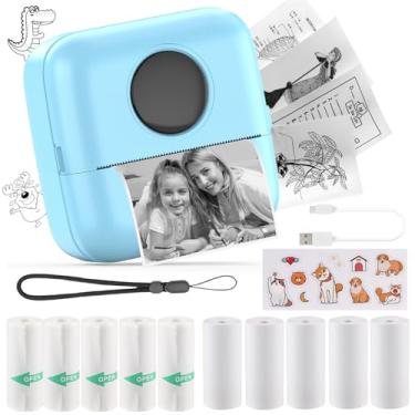 Imagem de HuiJuKeJi Mini impressora de adesivos Bluetooth Smart Pocket Impressora térmica sem tinta com 11 rolos de papel térmico e adesivo para iOS e Android, impressora de recibos portátil para notas de
