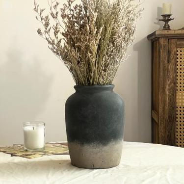 Imagem de TDIAVH Vaso rústico de cerâmica de 19 cm, vaso de cerâmica gradiente preto para decoração de sala de estar e mesa de fazenda, vasos de flores decorativos para centros de mesa, vasos de cerâmica feitos