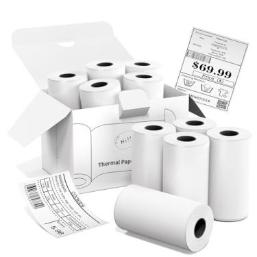 Imagem de 10 rolos de papel adesivo de mini impressora térmica, papel fotográfico térmico 50 x 3,5 m, compatível com a maioria das mini impressoras de recibos sem tinta, por exemplo, PeriPage A6, impressora