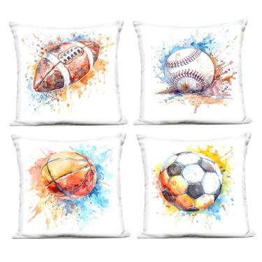 Imagem de Stupell Industries Modern Splash Sports Balls LSR Design Studio (conjunto de 4) almofada impressa para ambientes externos, 45 x 18 x 45, multicolorida, 4 unidades