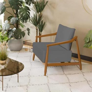 Imagem de Poltrona Decorativa Vita Estofada Linho Cinza Chumbo - Mel - PRIME MOV