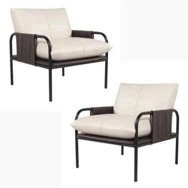 Imagem de Kit 2 Poltronas de Couro Decorativa Mona OffWhite/Café- Touro e Cia