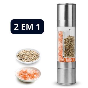 Imagem de Moedor Sal e Pimenta Manual Duplo Gourmet Manual 2 Em 1 Aço Inox Peque