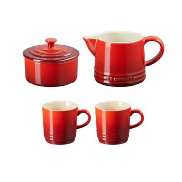 Imagem de Kit creme e açúcar + 2 canecas 100ml le creuset vermelho