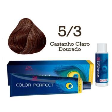 Imagem de Coloração Color Perfect 5/3 Castanho Claro Dourado + Ox 20  Wella - We
