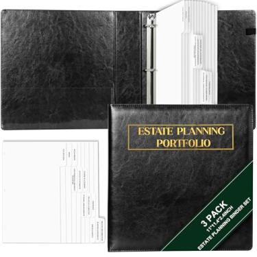 Imagem de Pasta de couro para fichário de planejamento imobiliário 28 x 29 cm, divisores de guia de índice de planejamento imobiliário, com etiquetas, fichários de 3 anéis, material de couro para uso pessoal de