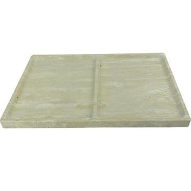 Imagem de Bandeja de mármore moderna – Organizador de armazenamento funcional decorativo com 2 compartimentos para banheiro, cozinha, escritório, travertino bege