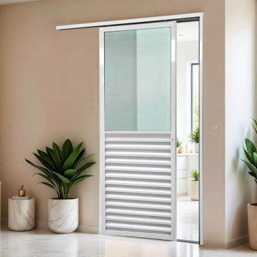 Imagem de Porta de Correr Suspensa 210cm X 80cm Meia Veneziana Meia Vidro Dir L.25 Brimak Branco