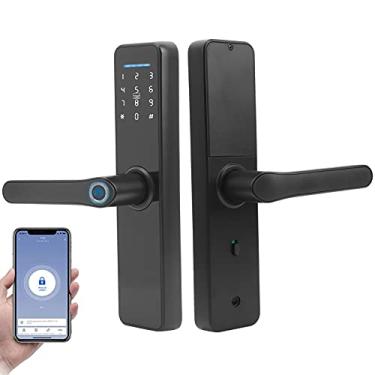Imagem de EBTOOLS Fechadura de porta com impressão digital eletrônica WiFi, cartão IC de senha, chaves mecânicas, destrava, trava de alça digital inteligente para Tuya