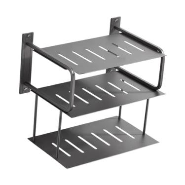 Imagem de ＫＬＫＣＭＳ 3 camadas prateleira de projetor para o roteador de parede prateleira de alumínio prático fácil de instalar caixa de armazenamento organizador para, Cinza