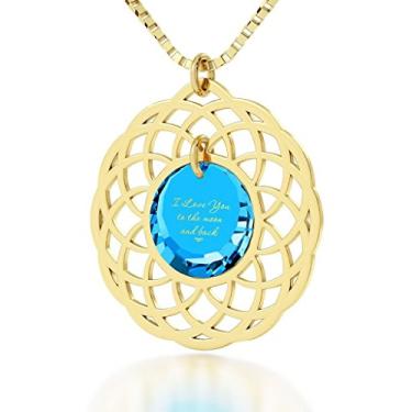 Imagem de Nano Jewelry Colar banhado a ouro mandala I Love You to The Moon and Back com ouro 24 k gravado em CZ, 45,7 cm preenchido a ouro