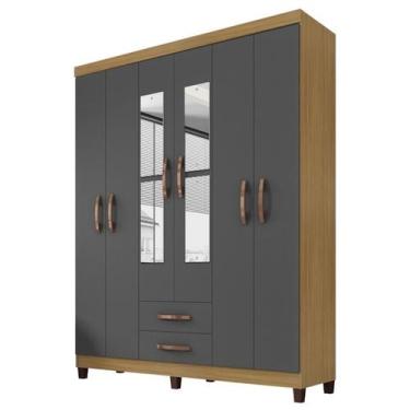 Imagem de Guarda Roupa Casal Espelho 6P 2G Moden 150 cm Carvalho Am Grafite INCP