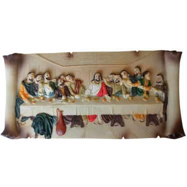 Imagem de Santa Ceia Natal Para Bancada 3D Pergaminho Resina 22x12x2cm - Saldão