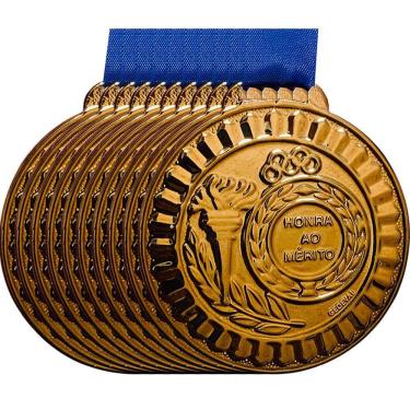 Imagem de Kit 10 Medalhas Grande 5,5cm Honra Mérito Premiação Escola bronze