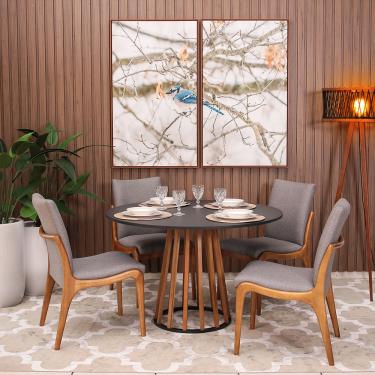 Imagem de Mesa de Jantar Redonda 6 Lugares 120cm em mdf e Madeira Maciça Tália Preta