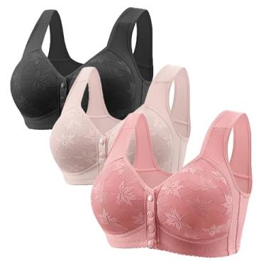Imagem de 3 Pack Daisy Bra, Lightweight, Breathable and Gathered, Front Enclosed Wireless Push-Up Bra Everyday Wireless Wireless Comfort Bra for Older Women(H,2X-L)