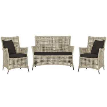 Imagem de Jogo Sofá e 2 Poltronas de Área Igapó Alumínio Pintura Preta Corda Náutica Estofado 9 Trama