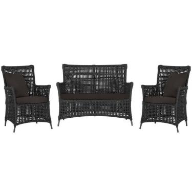 Imagem de Jogo Sofá e 2 Poltronas de Área Igapó Alumínio Pintura Marrom Corda Náutica Estofado 9 Trama