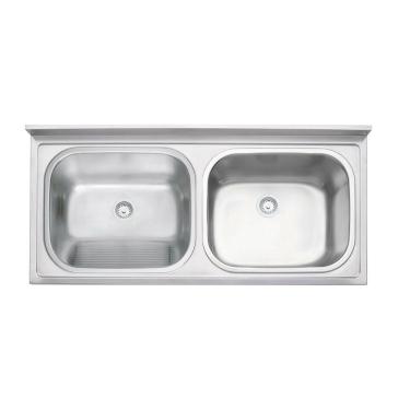 Imagem de Tanque Duplo De Apoio Tramontina Hera Duo Plus 2c 34 + 37 L Em Aço Inox Acetinado 120x55 Cm Com 2 Válvulas