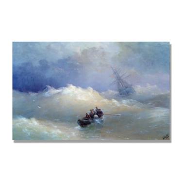Imagem de Impressões em tela famosas. "Seaside Storm 33.0 cm por Ivan Aivazovsky, reproduções de arte clássicas, arte em tela de paisagem para decorações de quarto e escritório doméstico. 40 x 65 cm - 15,7 x
