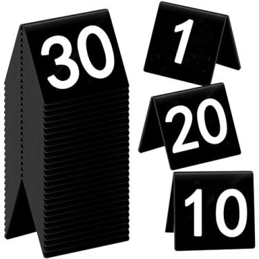 Imagem de 30 peças de números de mesa de barraca de acrílico, número BetterJonny 1-30, branco e preto, 5,5 x 6,3 cm, números de barraca de mesa autônomos de dupla face numerados para festas de casamento e