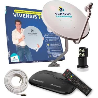 Imagem de Sunature Kit Parabolica Digital Vivensis Antena + Cabo + LNBF 4 Pontos + Receptor