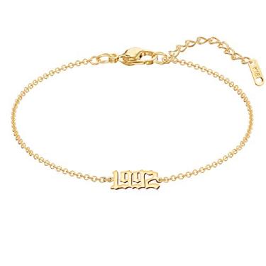 Imagem de Bracelete Glimmerst banhado a ouro 18 quilates em aço inoxidável com número de aniversário e ano de aniversário memorável para mulheres e meninas Dourado