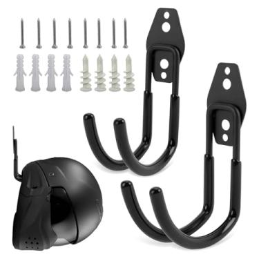 Imagem de SJHDUNBW 2 ganchos para capacete de motocicleta, suporte de parede, tipo J, com parafusos, gancho de exibição de capacete, gancho de montagem na parede para pendurar no capacete