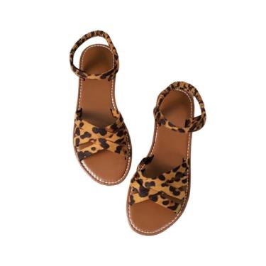 Imagem de GORGLITTER Sandália feminina com estampa de leopardo Cheetah Criss Cross com tiras abertas no tornozelo e tira no tornozelo, Marrom, 39