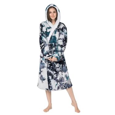 Imagem de LVTFCO Tie-Dye Vestido Feminino com Capuz Pijama de Flanela Roupão Quimono Feminino, Verde-G