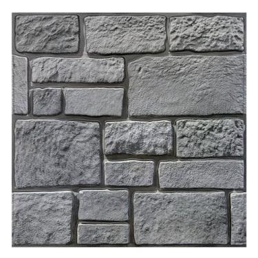 Imagem de Commomy 10 peças de painéis de parede de calcário 3D descascar e colar - Painel de parede de pedra sintética de 30 cm x 30 cm, papel de parede de tijolo 3D, descasque e cole azulejos autoadesivos para