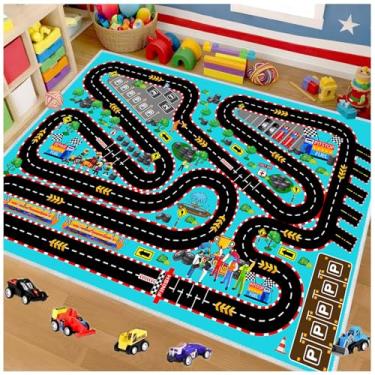 Imagem de Tapete de carro infantil para brincar com carros de brinquedo, tapete de pista de corrida, tapete infantil para sala de jogos, sala de aula, tapete de pista de corrida de karting para quarto, berçário