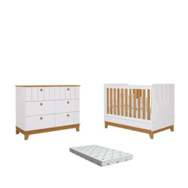 Imagem de Quarto Bebe Berço e Cômoda MDF Dorabelly Bis com Colchão - Permobili, 