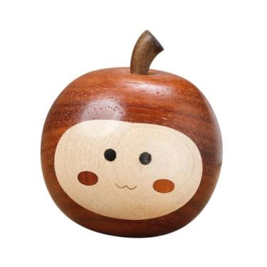 Imagem de IEUDNS Pequena estatueta de maçã esculpida à mão em madeira, arte para decoração de casa, simulação de maçã falsa, ornamento de fruta para gabinete de