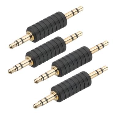 Imagem de PATIKIL Adaptador de áudio macho para macho de 3,5 mm (1/20.3 cm), conector adaptador de áudio com 4 peças, banhado a ouro, para fone de ouvido, computador, laptop, alto-falante, preto/dourado
