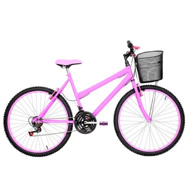 Imagem de Bicicleta Feminina Aro 26 Mtb Alumínio Colorido 18 Marchas Cor Rosa