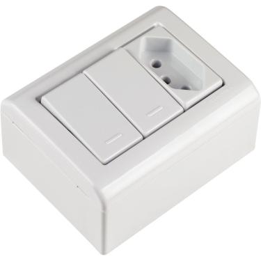 Imagem de Caixa De Sobrepor Com 2 Interruptores Simples 10 A 250 V E 1 Tomada 2p+t 10 A 250 V Lizfl
