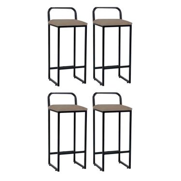 Imagem de Kit 04 Banqueta Alta Luffi Com Encosto Cozinha Bar Balcão Bistrô Ferro Preto Suede Bege - Amey Decor